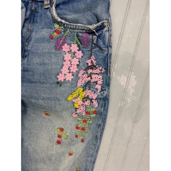 Zara Size 2 Womens Straight Jeans Mid Rise Embroidery Distress Raw Hem S… - Picture 4 of 5